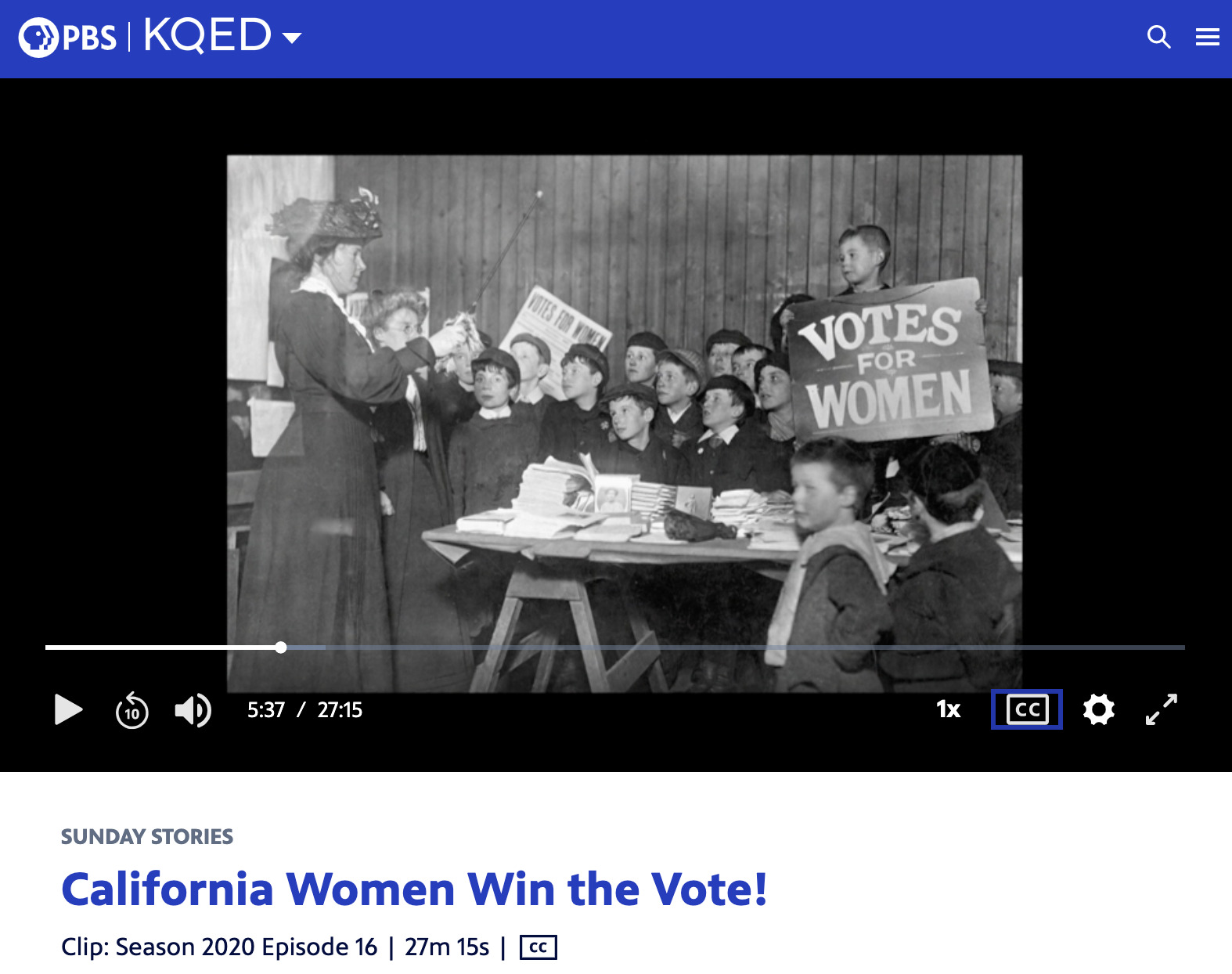PBS California Women Win the Vote Screenshot 
