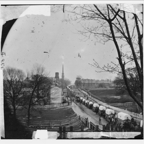 [Petersburg, Va. The first Federal wagon train entering the town]
