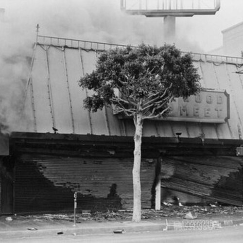 Building burning during 1992 L.A. riots