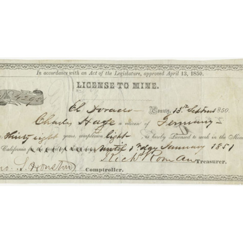 Foreign Miners Tax documents, 1850-1867.