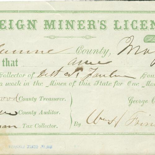 Foreign Miners Tax documents, 1850-1867.