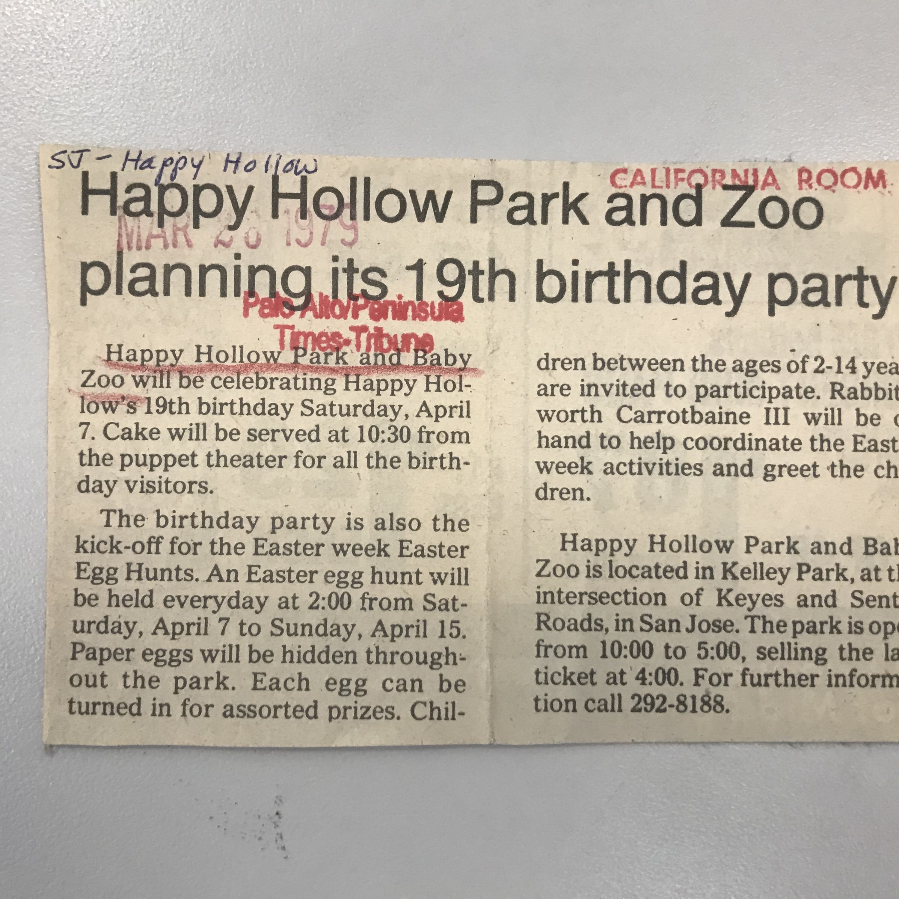 &quot;Happy Hollow Park and Zoo planning its 19th birthday party&quot; Article