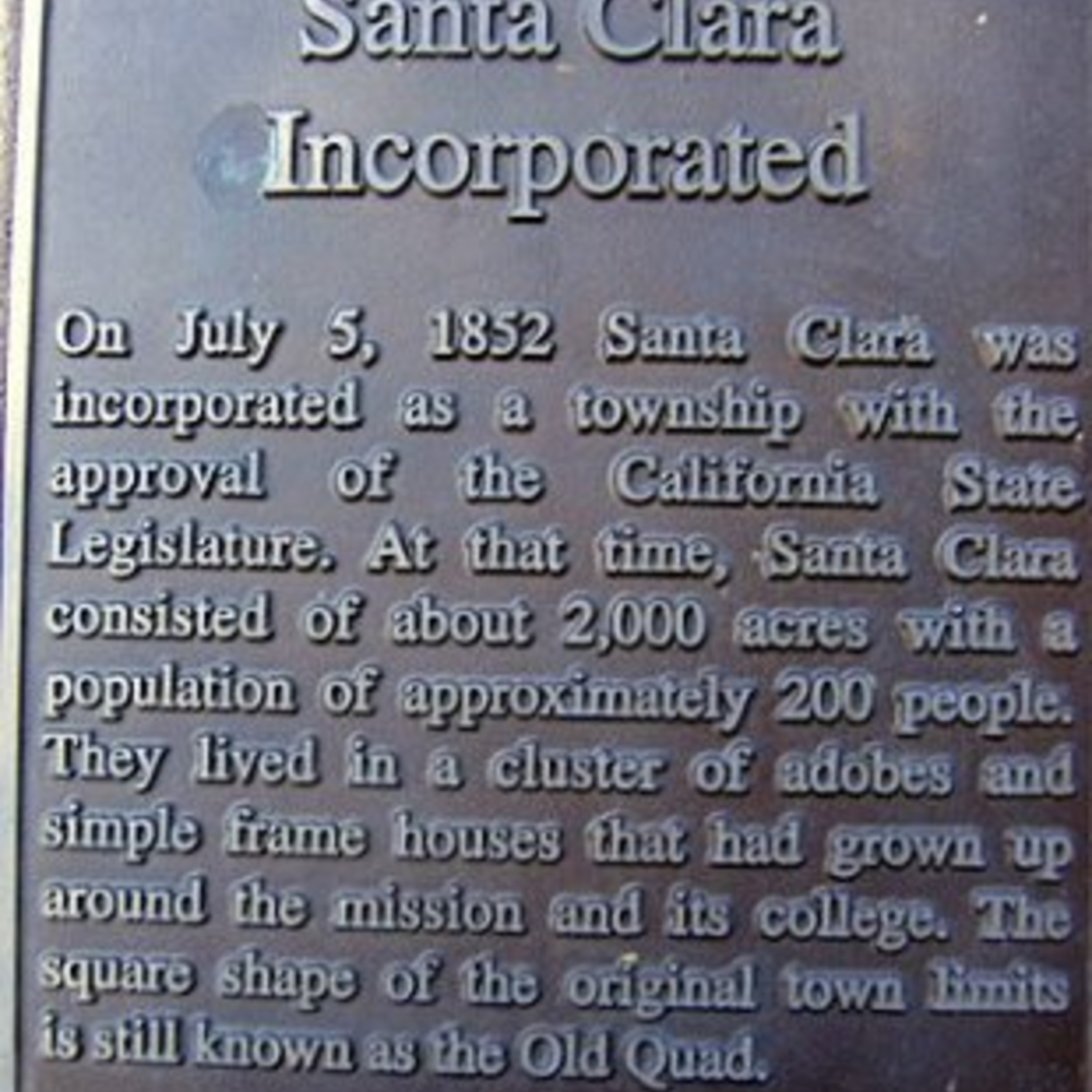 Santa Clara Incorporated Plaque